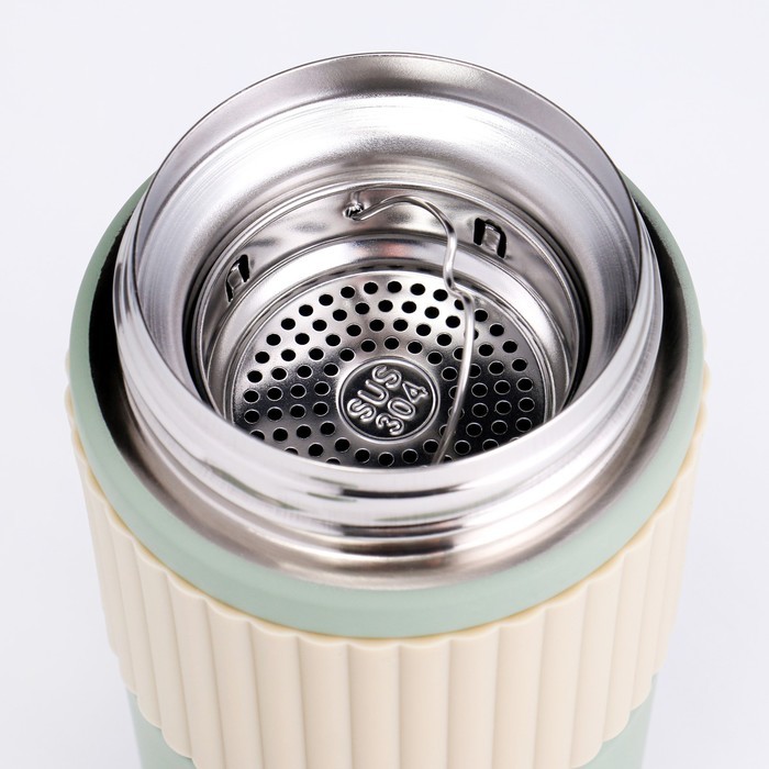 Термокружка TAKE IT EASY New design, 400 мл, сохраняет тепло 12 ч, термометр, сито, нержавеющая сталь, зелёный
