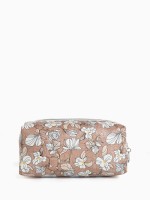 Косметичка на молнии, с рисунком, маленькая, с рисунком «Орхидеи», коричневая
