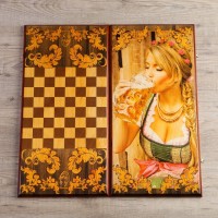 Нарды "Я люблю пиво", деревянная доска 60 х 60 см, с полем для игры в шашки