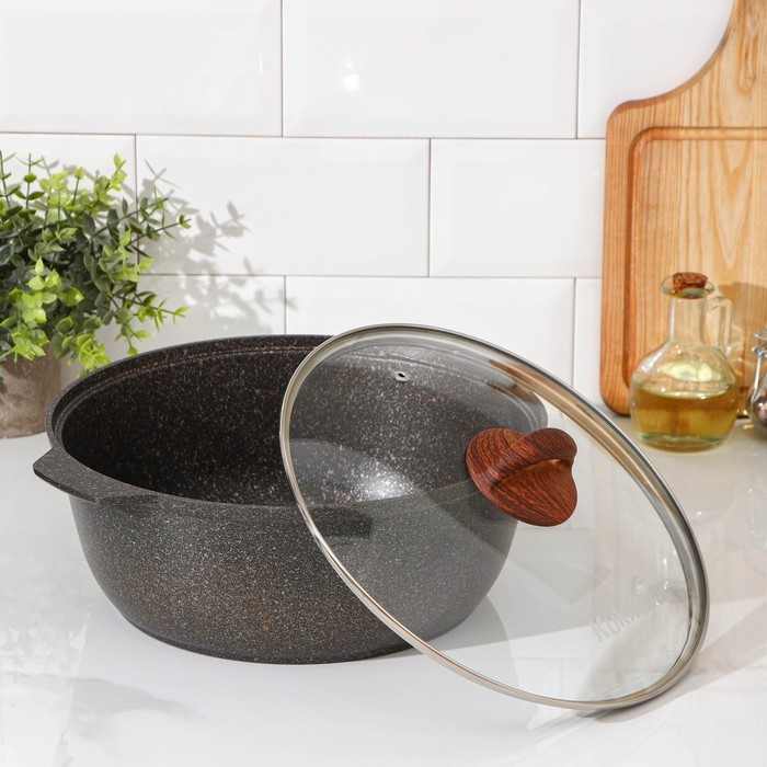 Кастрюля-жаровня Granit ultra (original), 5 л, d=28 см, стеклянная крышка, антипригарное покрытие, цвет чёрный