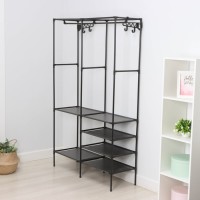 Вешалка - стойка напольная для одежды LaDо́m, с полками для хранения, 107×35×173 см, чёрная