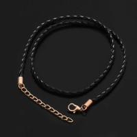 Шнурок кожаный d=3 мм, 45 см, чёрный в золоте, косичка