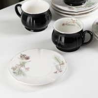 Сервиз чайный «Шишечки», чашка 200 мл, блюдце d=14,5 см, цвет желтый