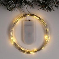 Гирлянда «Нить» 5 м роса, IP20, серебристая нить, 50 LED, батарейки CR2032×2 (в комплекте), свечение тёплое белое