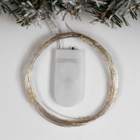 Гирлянда «Нить» 5 м роса, IP20, серебристая нить, 50 LED, батарейки CR2032×2 (в комплекте), свечение тёплое белое