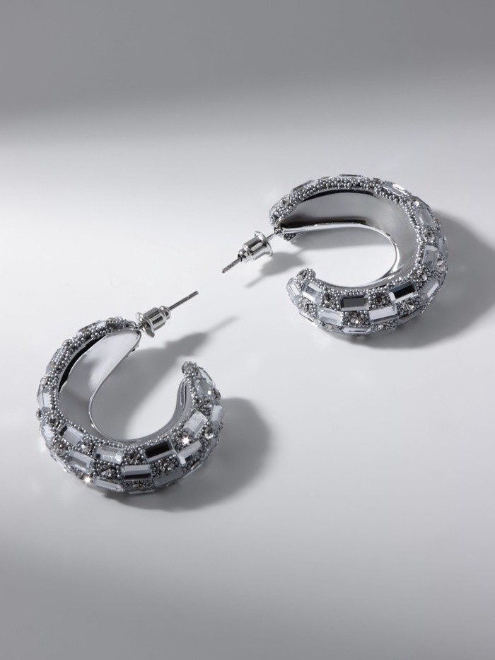 Серьги со стразами QF «Блеск» прямоугольники, 3.5×3×1 см, белый в серебре