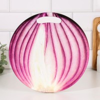 Доска разделочная и сервировочная круглая кухонная "Лук в разрезе", 26,5 см