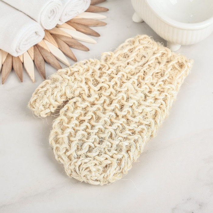 Мочалка - варежка Доляна, 20×15 см, жёсткая, сизаль, бежевая Мочалка - варежка Доляна, 20×15 см, жёсткая, сизаль, бежевая