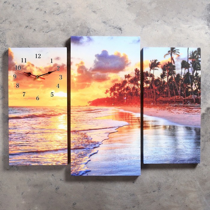 Часы настенные модульные «Пальмы на закате», 60 × 80 см