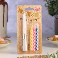 Свечи для торта «Яркая полоска», 7 см, набор 3 витых и музыкальная