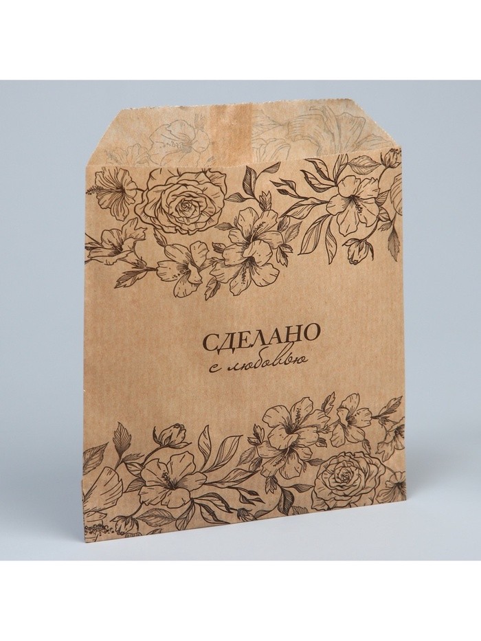 Пакет бумажный фасовочный, упаковка, крафт, «Цветочки» 13×16 см без окна