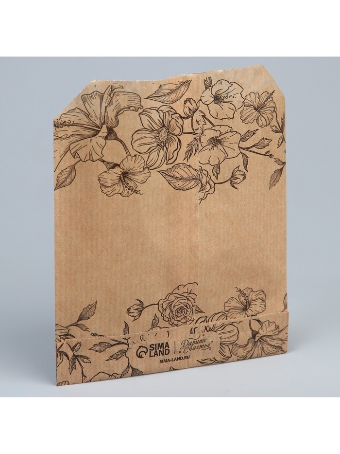 Пакет бумажный фасовочный, упаковка, крафт, «Цветочки» 13×16 см без окна