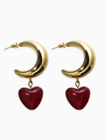 Серьги «Новый стиль. Сердечки», бордовые в золоте d=3 см