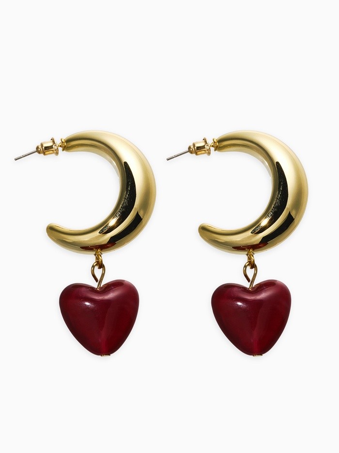 Серьги «Новый стиль. Сердечки», бордовые в золоте d=3 см