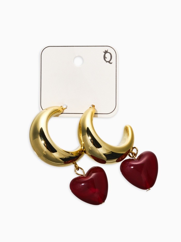 Серьги «Новый стиль. Сердечки», бордовые в золоте d=3 см
