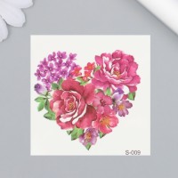 Татуировка на тело цветная "Сердце из цветов" 6х6 см