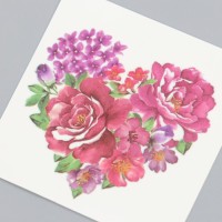 Татуировка на тело цветная "Сердце из цветов" 6х6 см