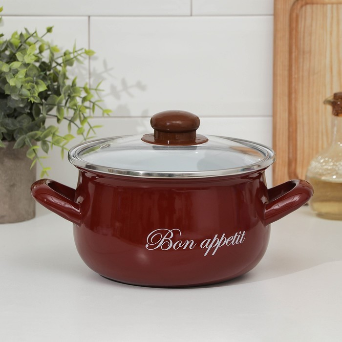 Кастрюля «Бордо», 5,1 л, стеклянная крышка, индукция, цвет бордовый