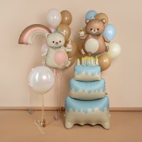 Воздушный шар фольгированный 39" «Мишка с тортом», матовый