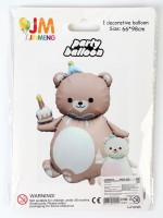 Воздушный шар фольгированный 39" «Мишка с тортом», матовый