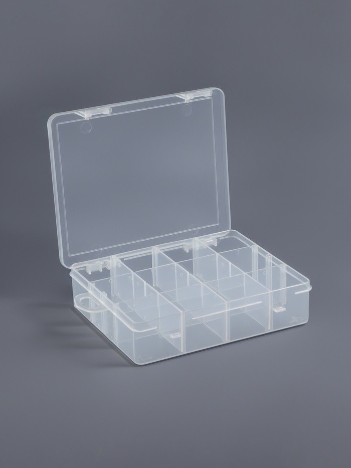 Органайзер для хранения мелочей, передвижные перегородки, 12 секций, 19.5×13×3.6 см, прозрачный