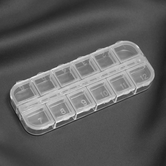 Органайзер для хранения мелочей, 12 ячеек с номерами, 13×5.3×1.3 см, прозрачный