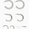 Набор серьги и каффы 9 шт. «Кольца» переплетение, цвет серебро