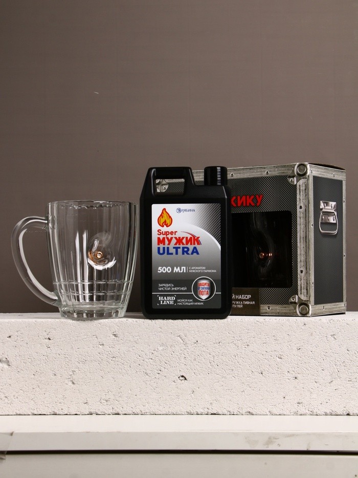 Подарочный набор Super ultra, гель для душа канистра 500 мл и стакан с пулей, HARD LINE
