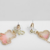 Серьги с эмалью «Мишка» и сердце, романтика, цвет бело-розовый в золоте