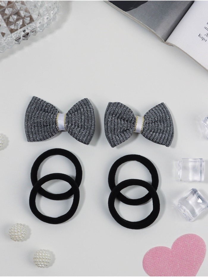 Набор для волос «Школьница галант», 4 резинки 3.5 см, 2 зажима 5.5 см, сияние, чёрный