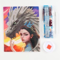 Алмазная мозаика с частичным заполнением на картонной основе «Девушка с драконом», 20 х 25 см