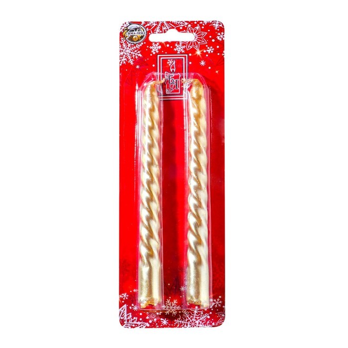 Набор свечей витых, 1.5х15 см, 2 штуки, золотой металлик