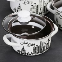 Набор кастрюль «Новый город», 3 предмета: 1,5 л, 2,3 л, 3 л, стеклянные крышки, индукция, цвет белый