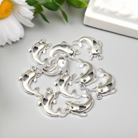 Декор металл для творчества "Дельфин с сердечком" серебро 2,3х1,8 см