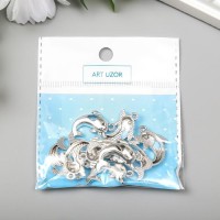 Декор металл для творчества "Дельфин с сердечком" серебро 2,3х1,8 см