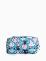 Косметичка на молнии объёмная, маленькая, с принтом «Усатые коты», голубая