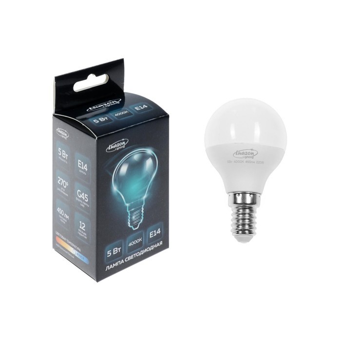 Лампа светодиодная Luazon Lighting, G45, 5 Вт, E14, 450 Лм, 4000 К, свечение нейтральное белое