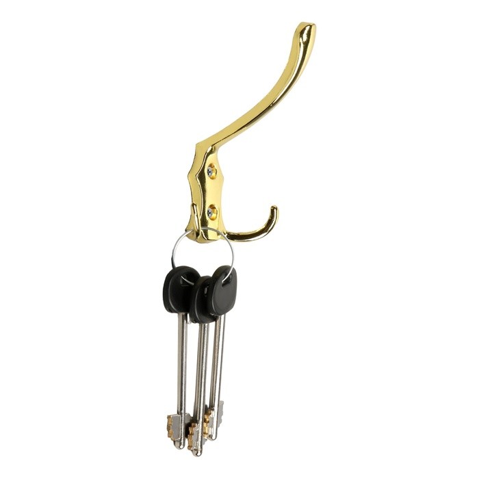 Крючок мебельный ТУНДРА TKT004, трехрожковый, золото, 4 шт. TMP