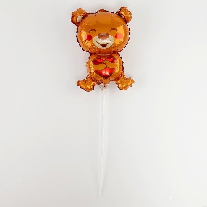 Воздушный шар фольгированный 16" «Мишка с сердцем», фигура, для палочки