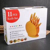 Набор кухонных принадлежностей на подставке, 8 ножей, ножеточка, ножницы, цвет оранжевый