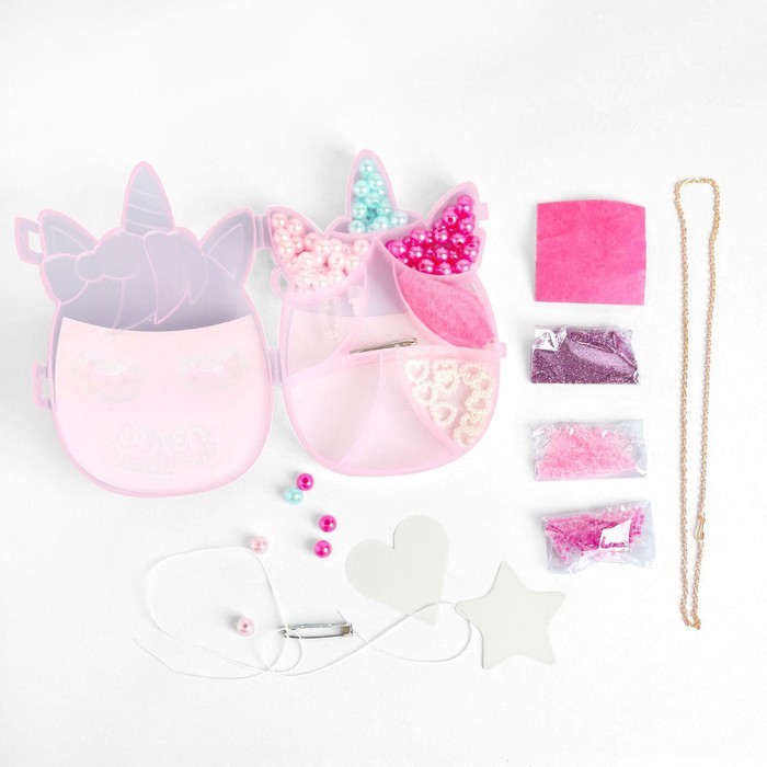 Набор бусин для украшения «Единорожка», с леской, с цепочкой, с декоративными элементами, 4+