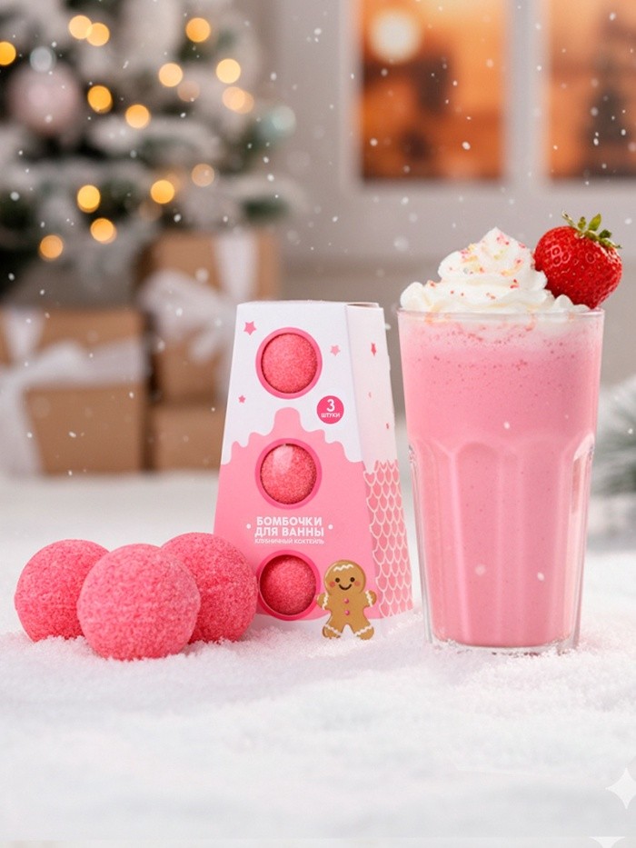 Бомбочки для ванны, аромат клубничный коктейль, набор 3 шт. × 40 г, URAL LAB