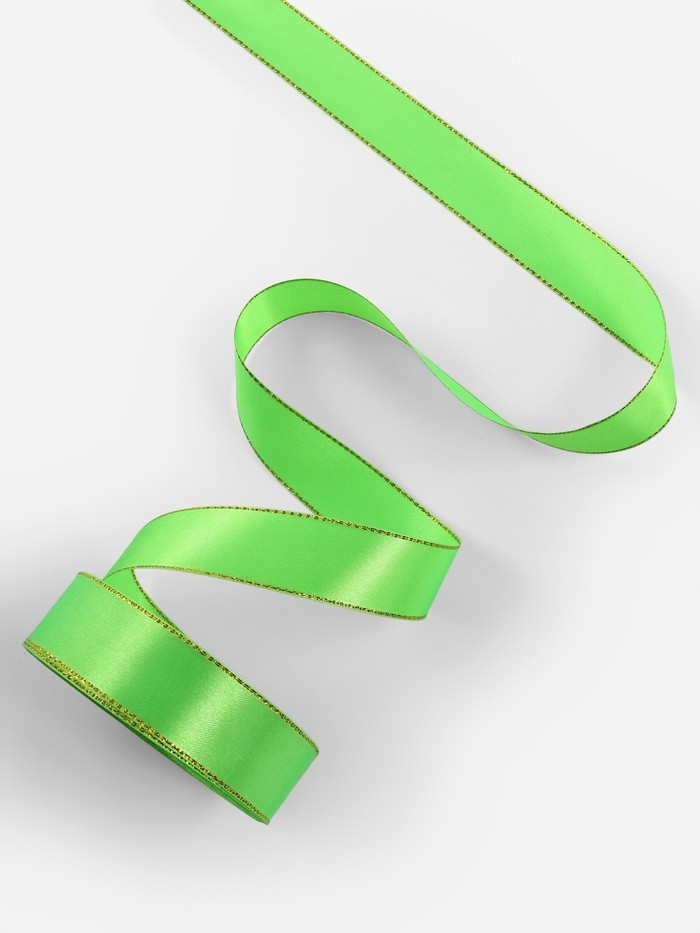 Лента атласная, с золотым люрексом, 25 мм, 23±1 м, ярко-зелёная №137