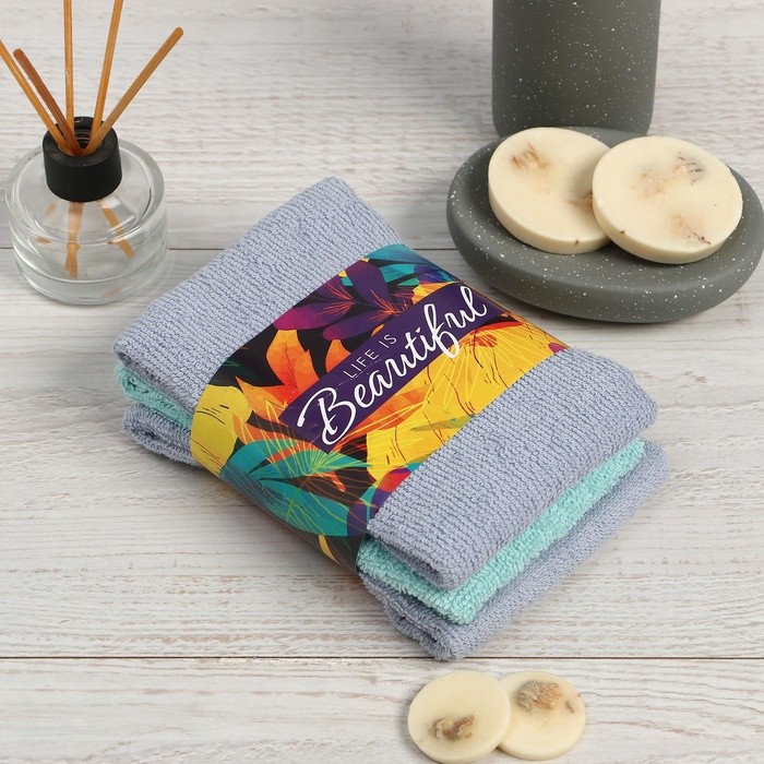 Набор махровых полотенец Life is beautiful 30×30 см - 3 шт., 100% хлопок, 340 г/м²