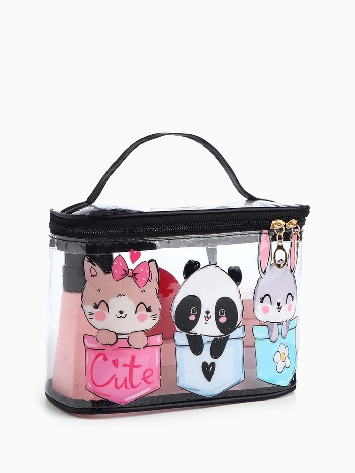 Косметичка на молнии для бассейна, с ручкой, с принтом Cute, чёрная