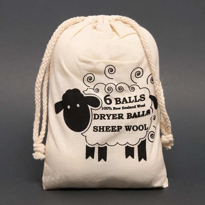 Шерстяные шарики для стирки и сушки белья, 6 см, белые, 40 гр ( набор 6 шт)