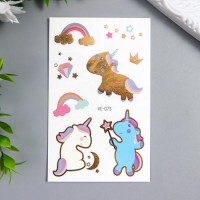 Татуировка на тело цветная "Радуга и единорожки" с золотом МИКС 12х7,5 см