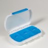 Таблетница, 12×7.5×2.8 см, 6 секций, белая, голубая
