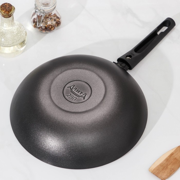 Сковорода Wok, d=24 см, съёмная ручка, антипригарное покрытие, цвет чёрный
