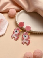 Серьги клипсы детские Выбражулька «Сказка», единорожка с цветочком, розовые